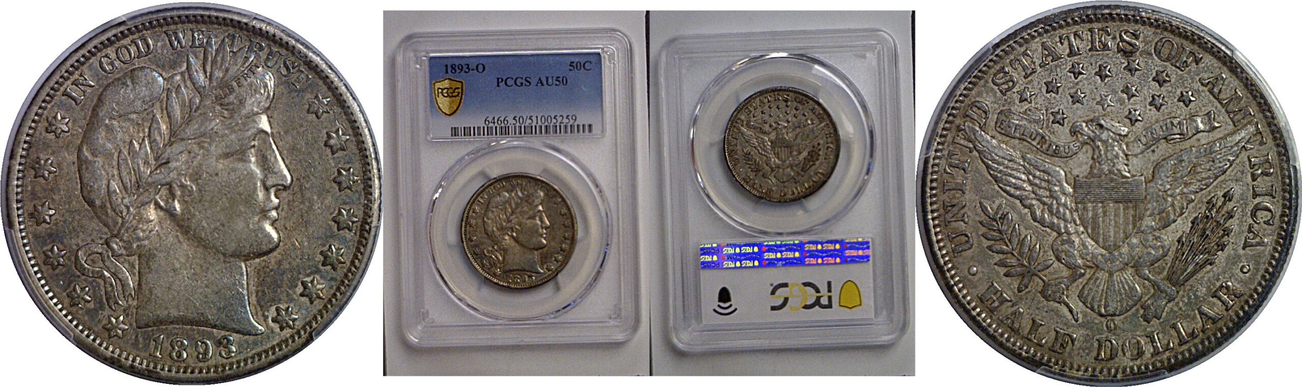 1893-O Barber Half Dollar   PCGS AU-50