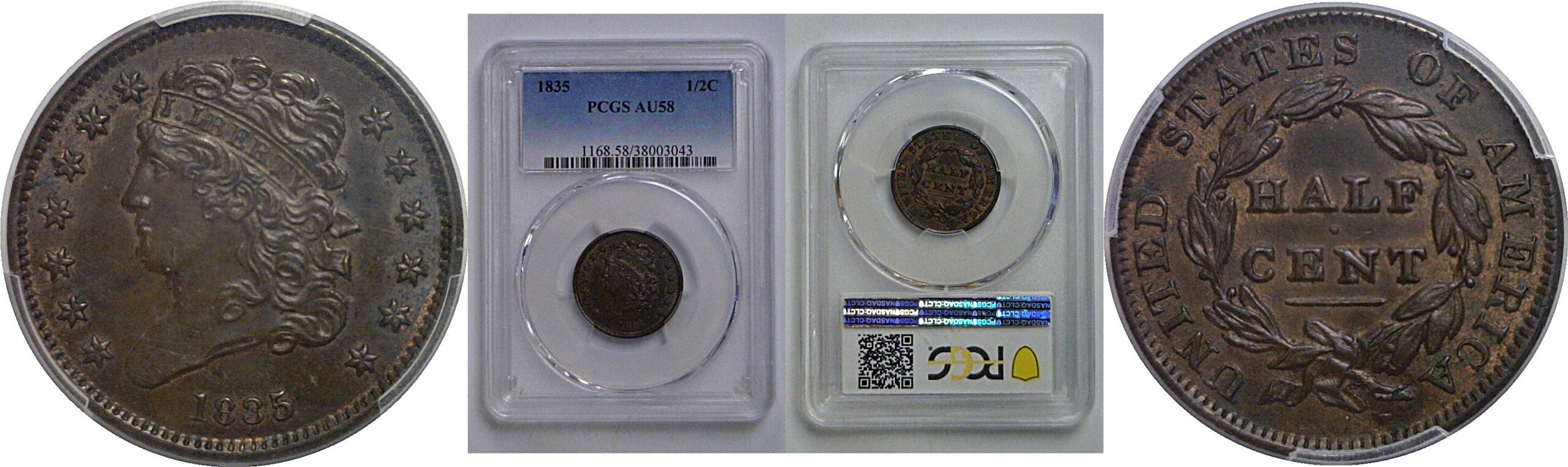 1835 Half Cent   PCGS AU-58
