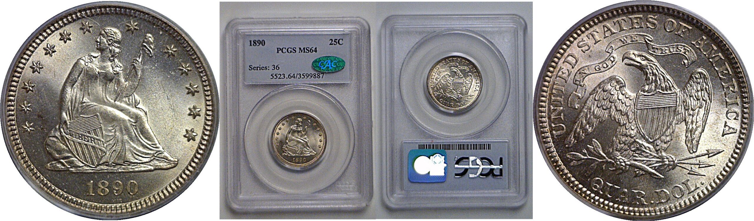 1890 Seated Liberty Quarter   PCGS MS-64  CAC
