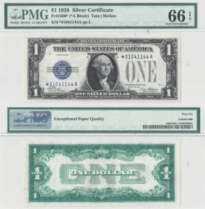 1928 $1 Silver Certificate Star Note Fr-1600* PMG Gem CU-66 EPQ