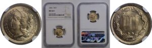 1866 Nickel Three Cent    NGC MS-66+