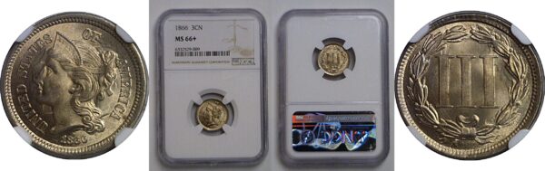 1866 Nickel Three Cent    NGC MS-66+