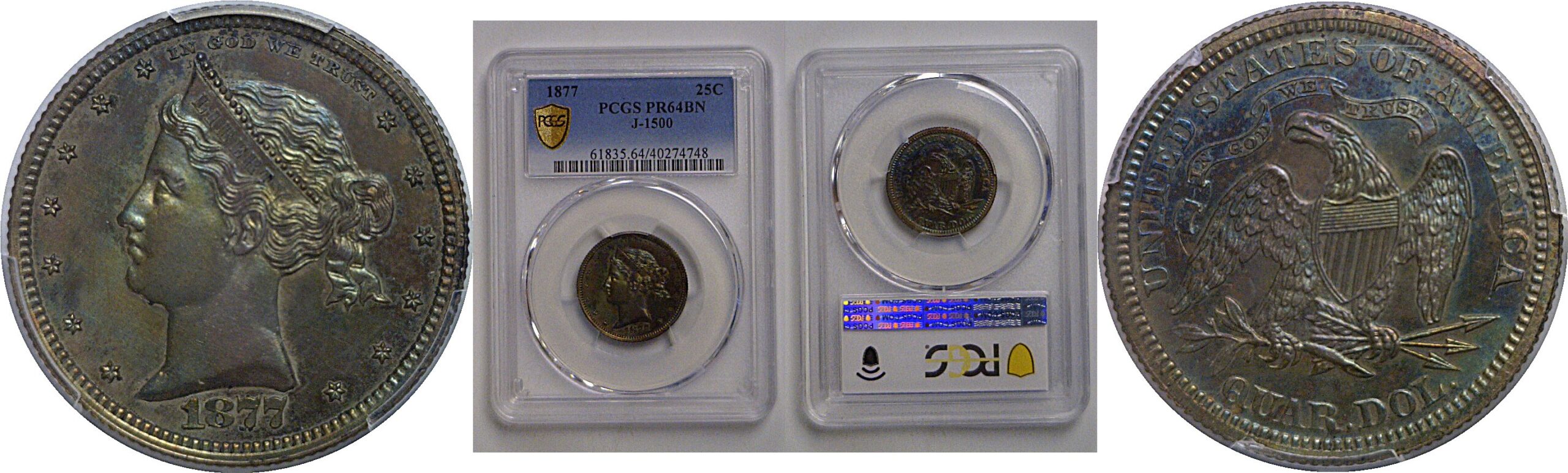 1877 Pattern Quarter  Judd-1500   PCGS PR-64 BN