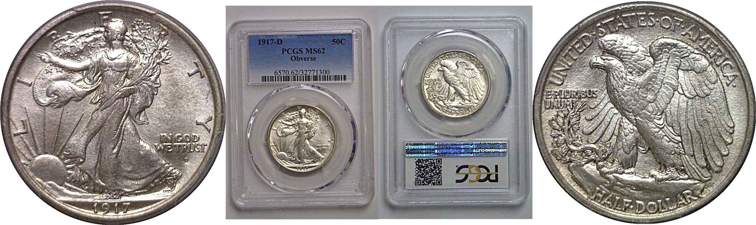 1917-D Obverse  Walking Liberty Half Dollar   PCGS MS-62
