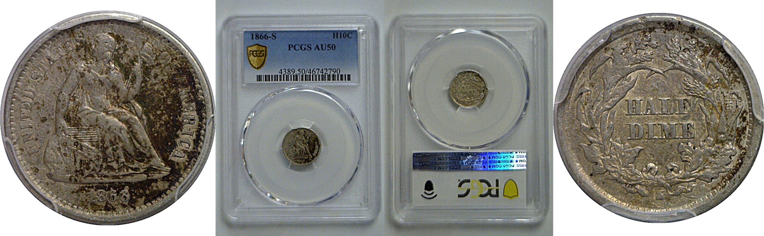 1866-S Seated Liberty Half Dime    PCGS AU-50