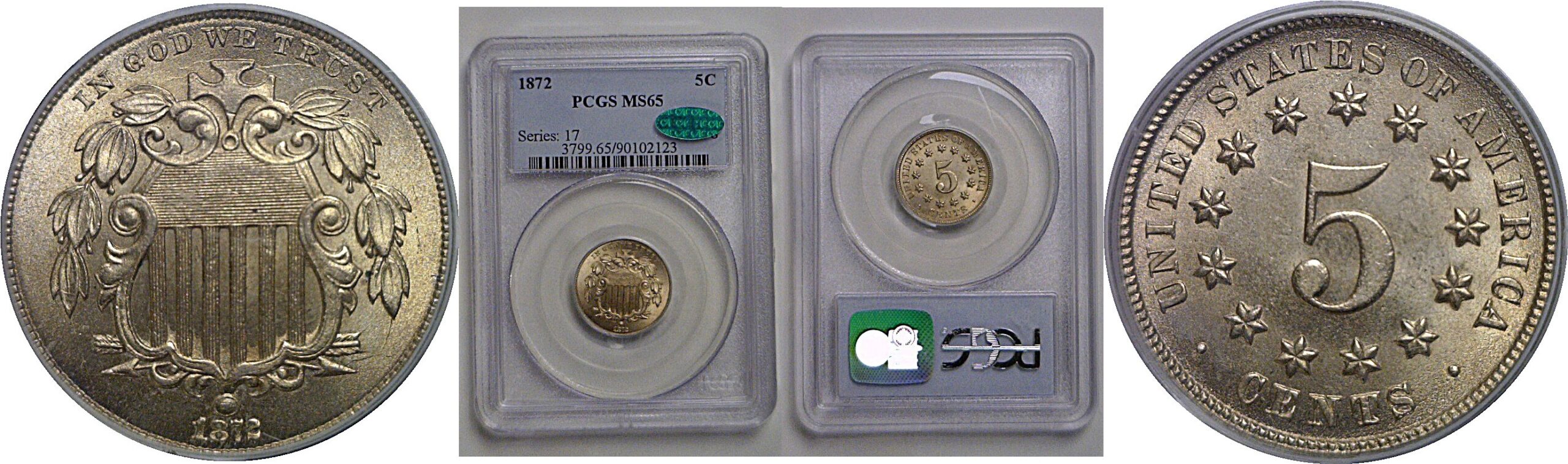 1872 Shield Nickel   PCGS MS-65  CAC