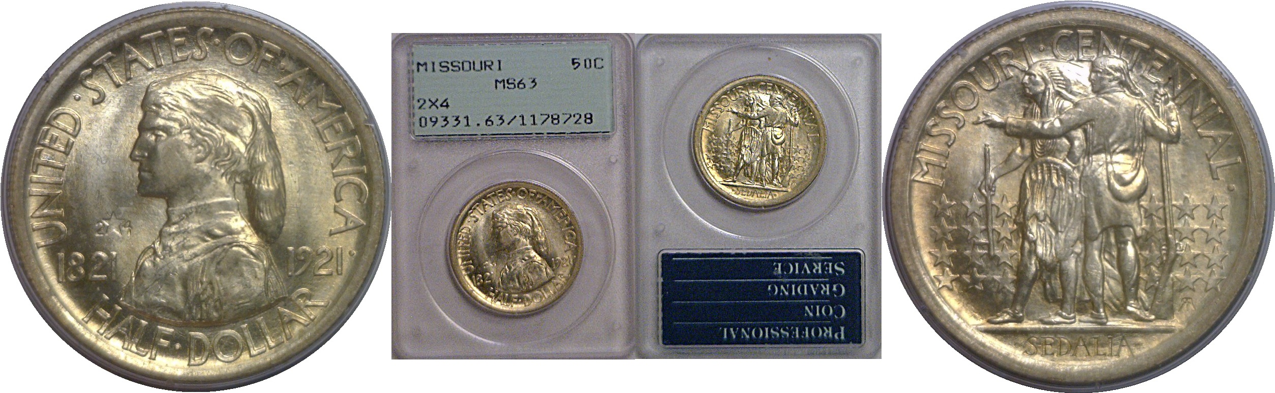 1921 Missouri, 2x4  Commemorative Half Dollar    PCGS MS-63