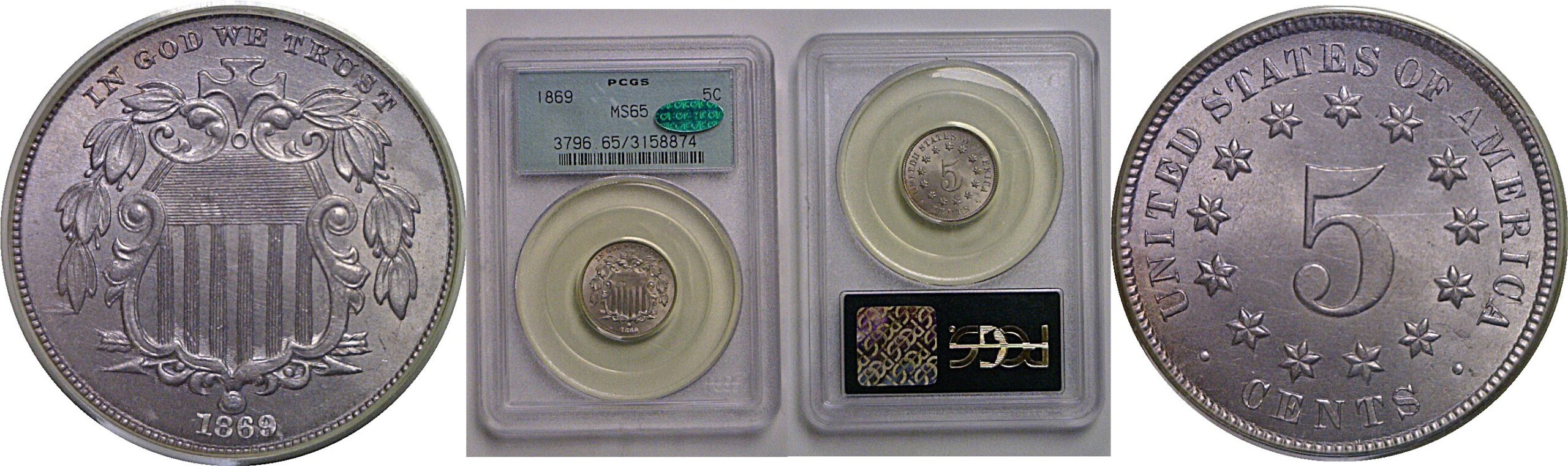 1869 Shield Nickel   PCGS MS-65  CAC