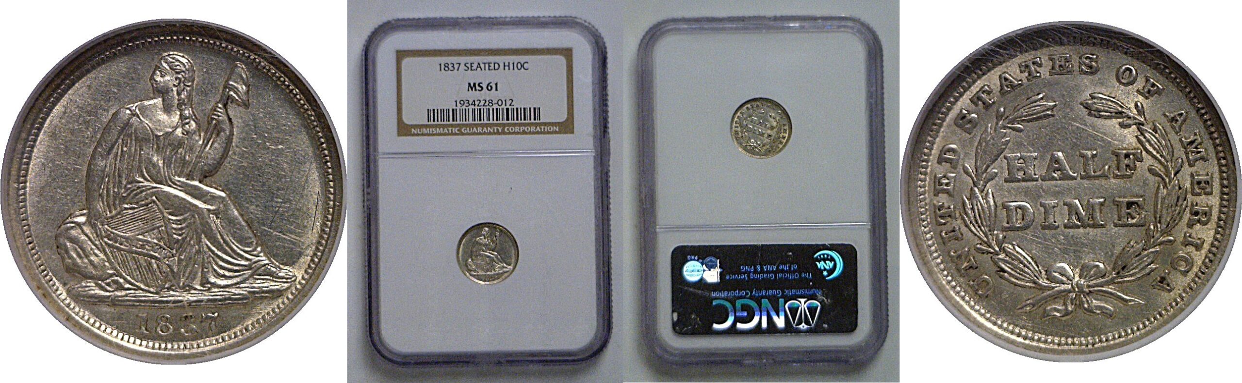 1837 Seated Liberty Half Dime    NGC MS-61