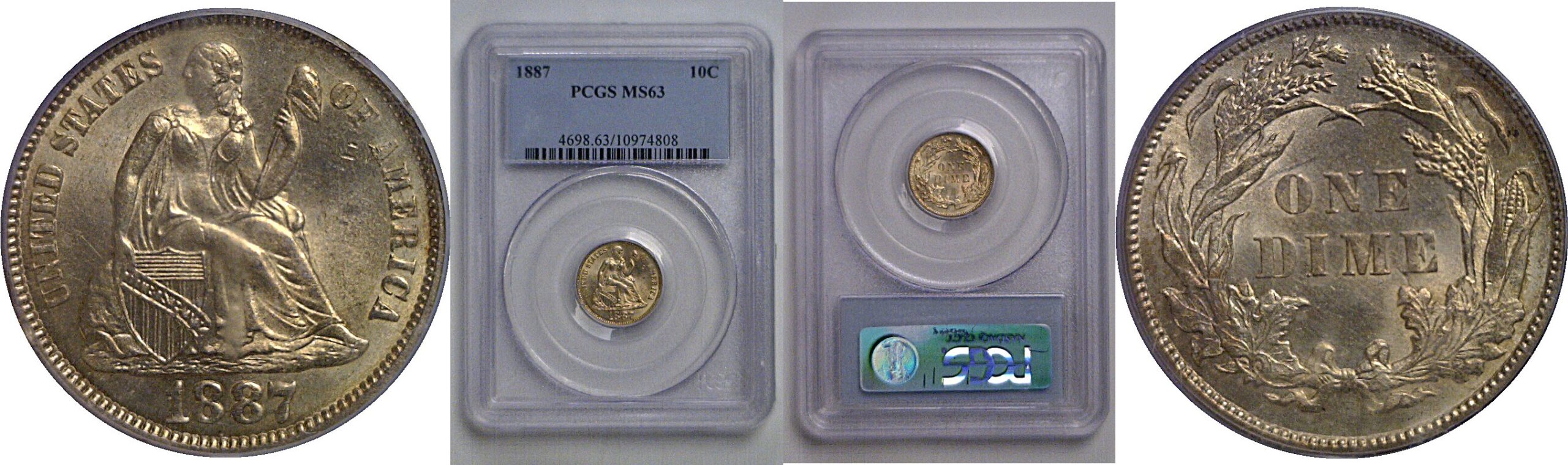 1887 Seated Liberty Dime   PCGS MS-63