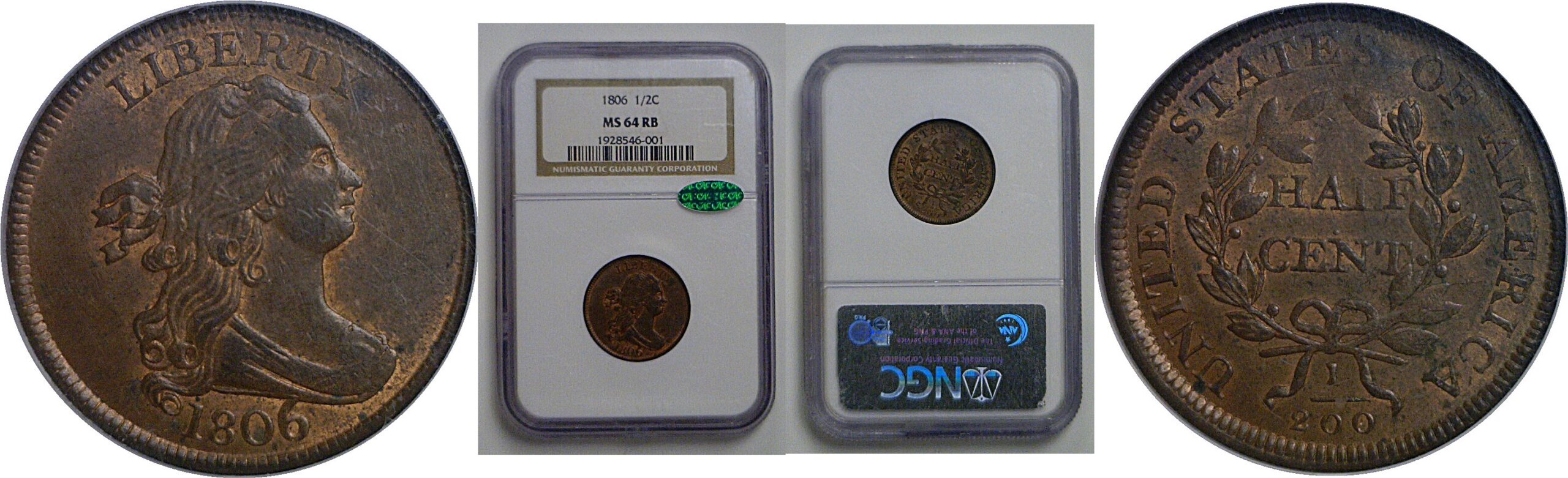1806 Half Cent    NGC MS-64 RB  CAC