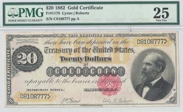 1882 $20 Gold Certificate Fr-1178 PMG VF-25 - Image 2