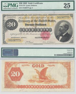 1882 $20 Gold Certificate Fr-1178 PMG VF-25