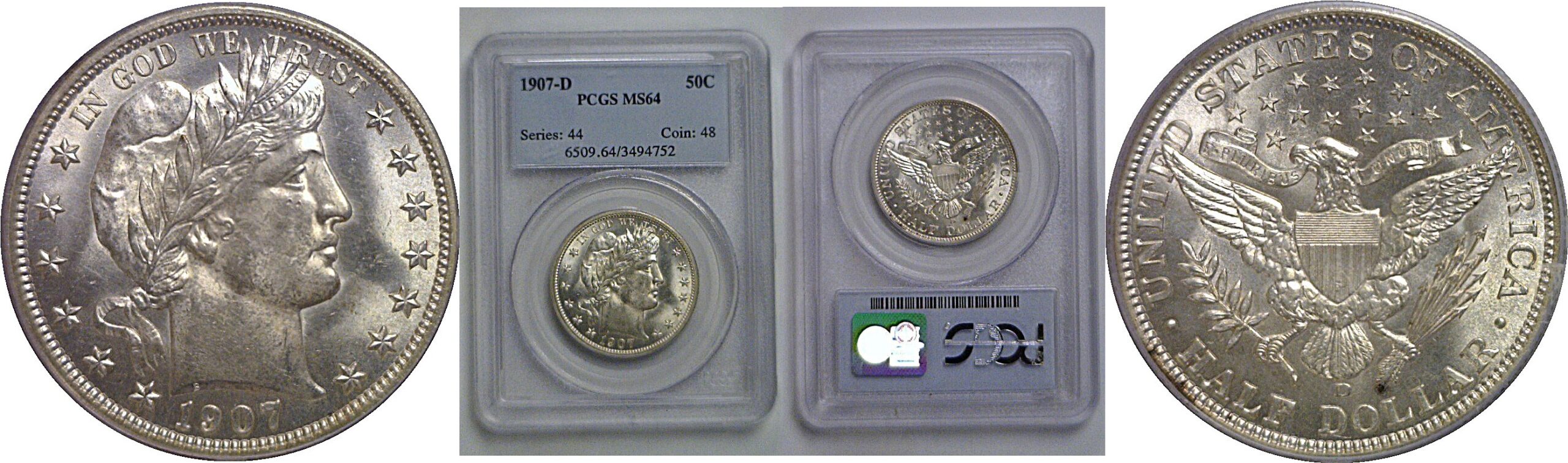 1907-D Barber Half Dollar   PCGS MS-64