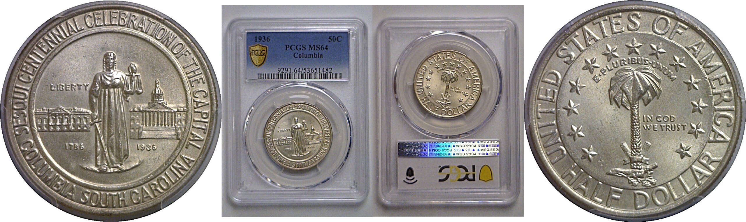 1936 Columbia Commemorative Half Dollar   PCGS MS-64