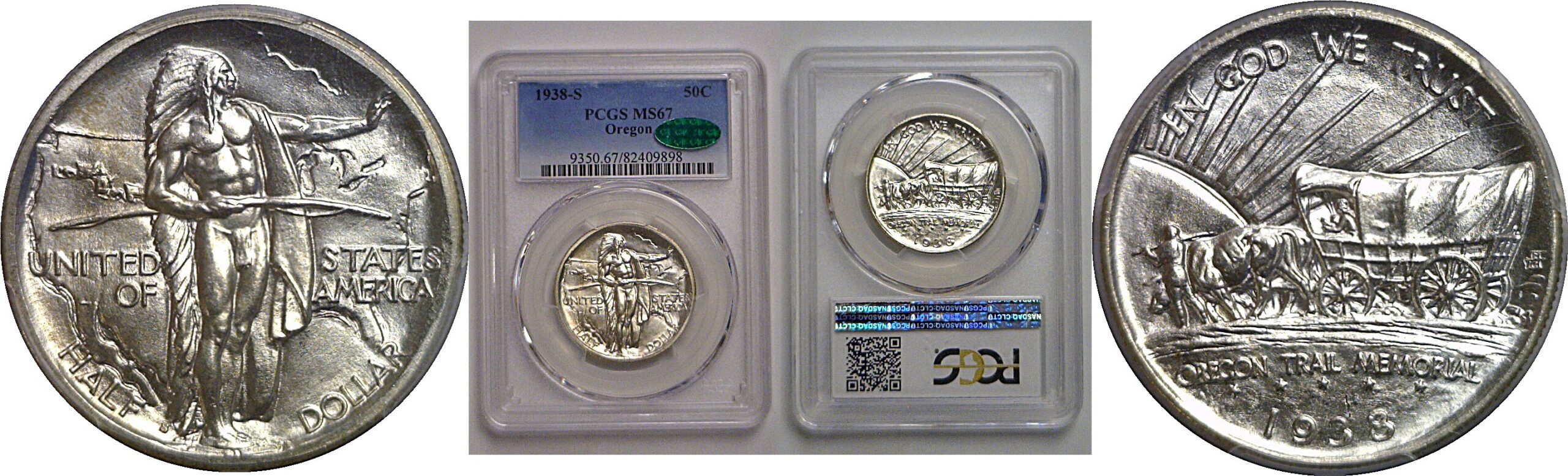 1938-S Oregon Trail Commemorative Half Dollar   PCGS MS-67  CAC