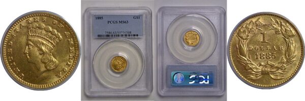 1885 One Dollar Gold Coin   PCGS MS-63