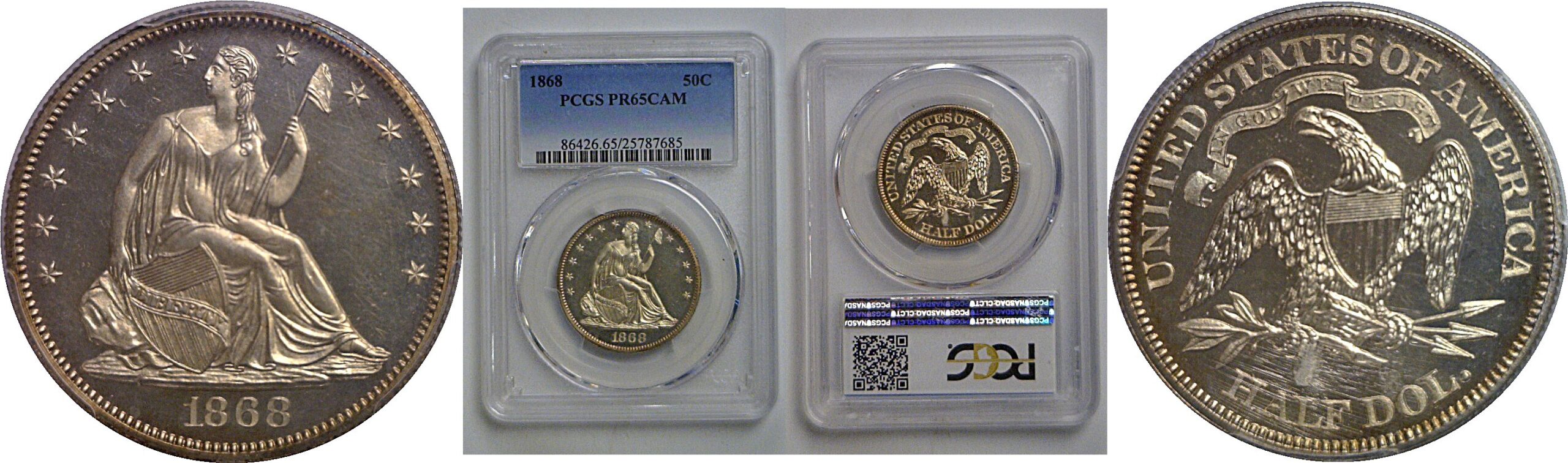 1868  Seated Liberty Half Dollar   PCGS PR-65 CAM