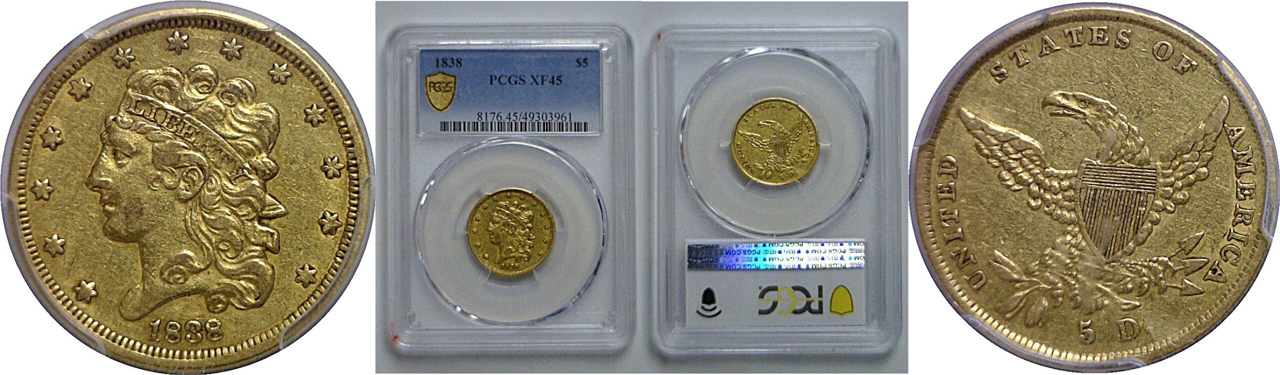 1838 $5 Classic   PCGS XF-45
