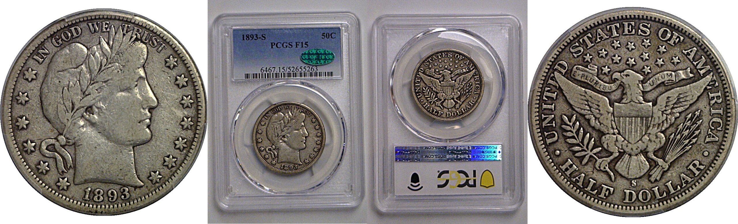 1893-S Barber Half Dollar   PCGS F-15  CAC