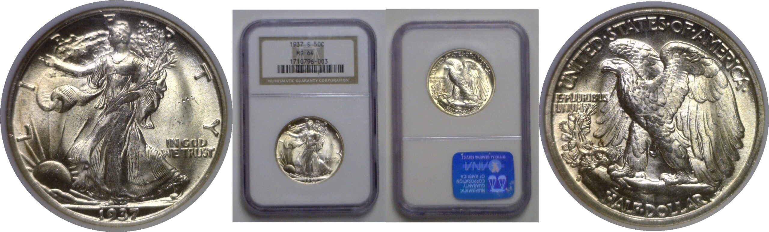 1937-S Walking Liberty Half Dollar   NGC MS-64