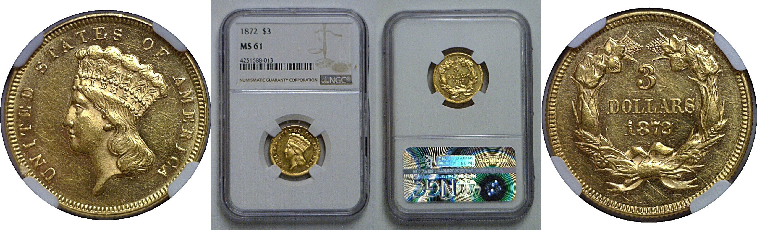 1872 $3 Princess    NGC MS61