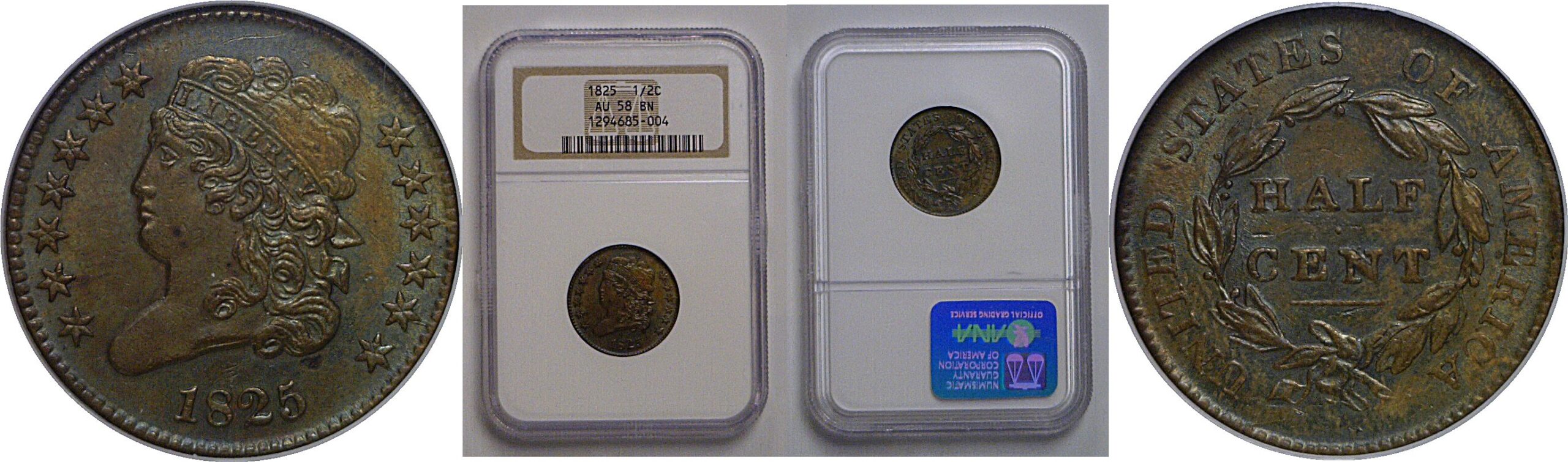 1825 Half Cent   NGC AU-58