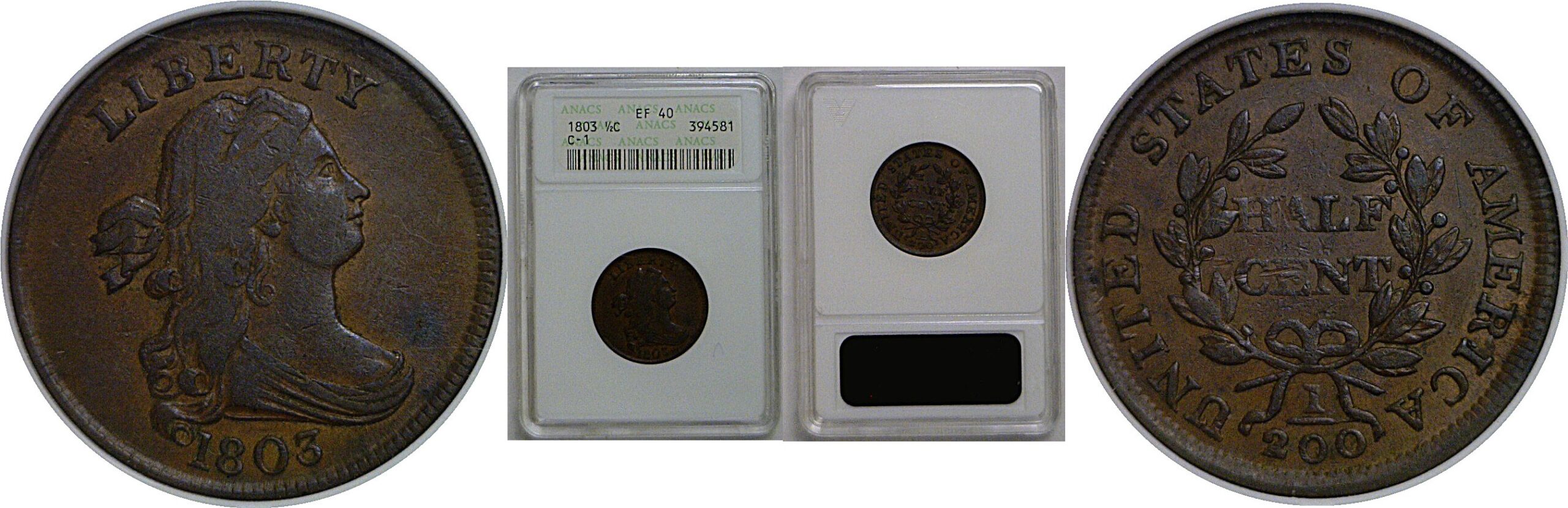 1803 Half Cent   ANACS EF-40