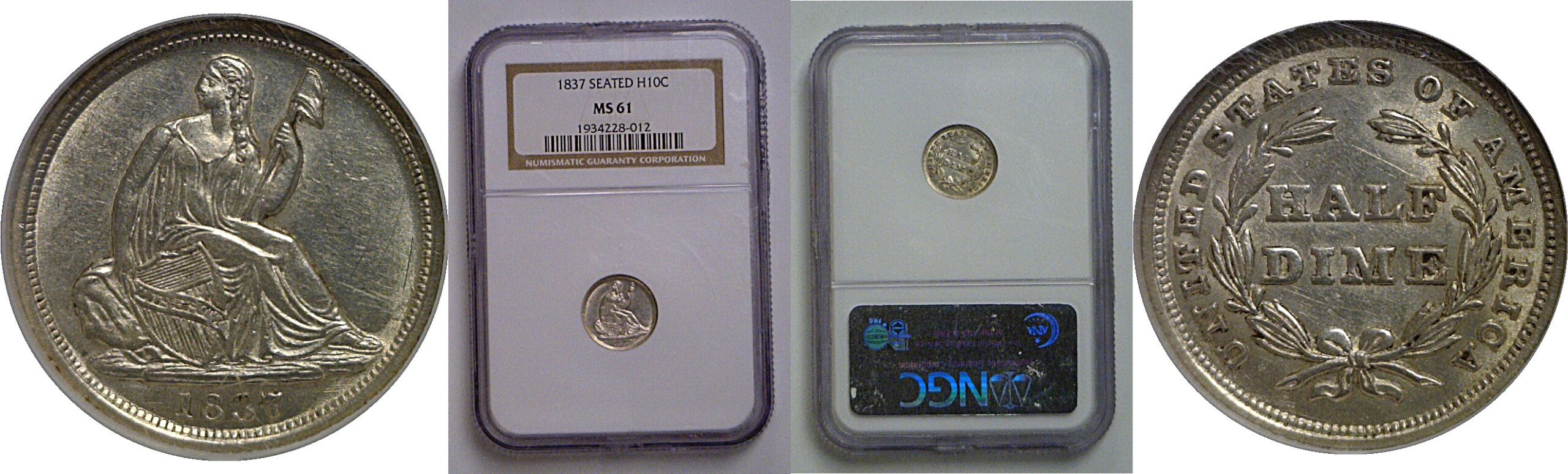 1837 Seated Liberty Half Dime    NGC MS-61