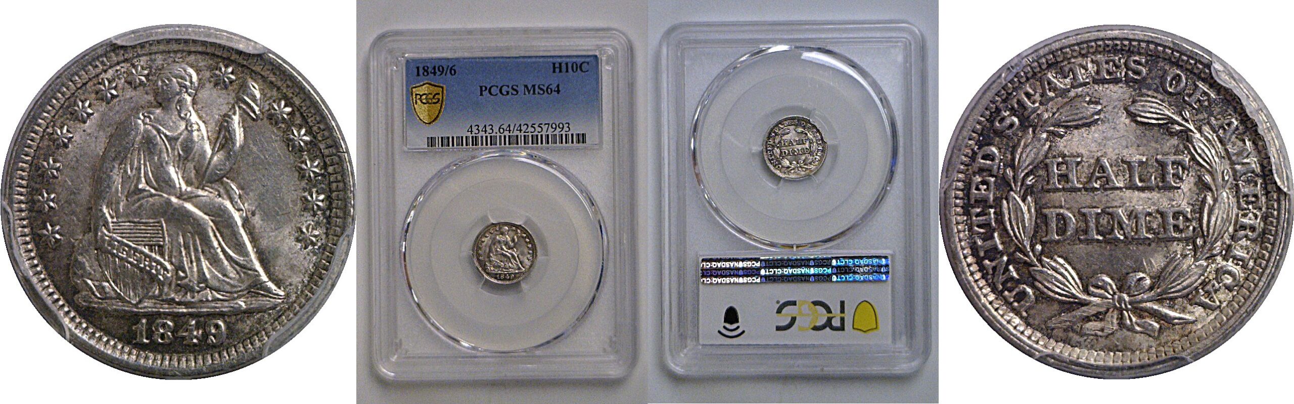 1849/6 Seated Liberty Half Dime    PCGS MS-64