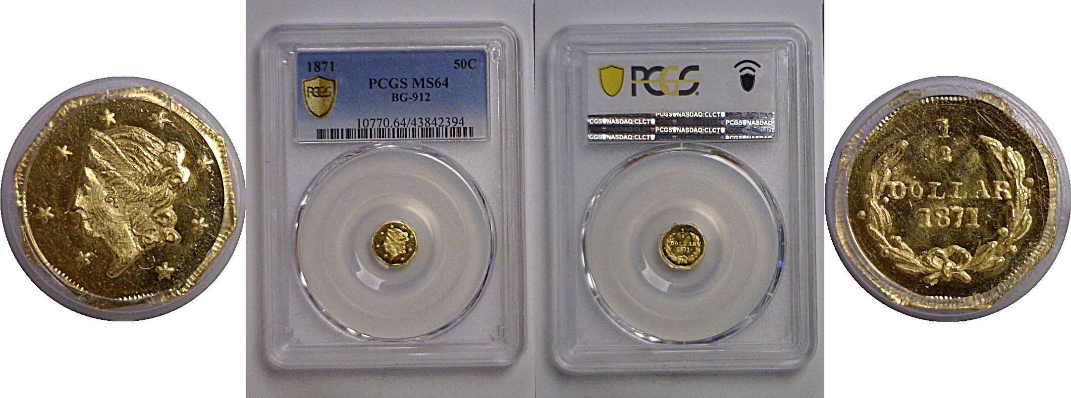 1871 50c California Franctional Gold  BG-912   PCGS MS-64