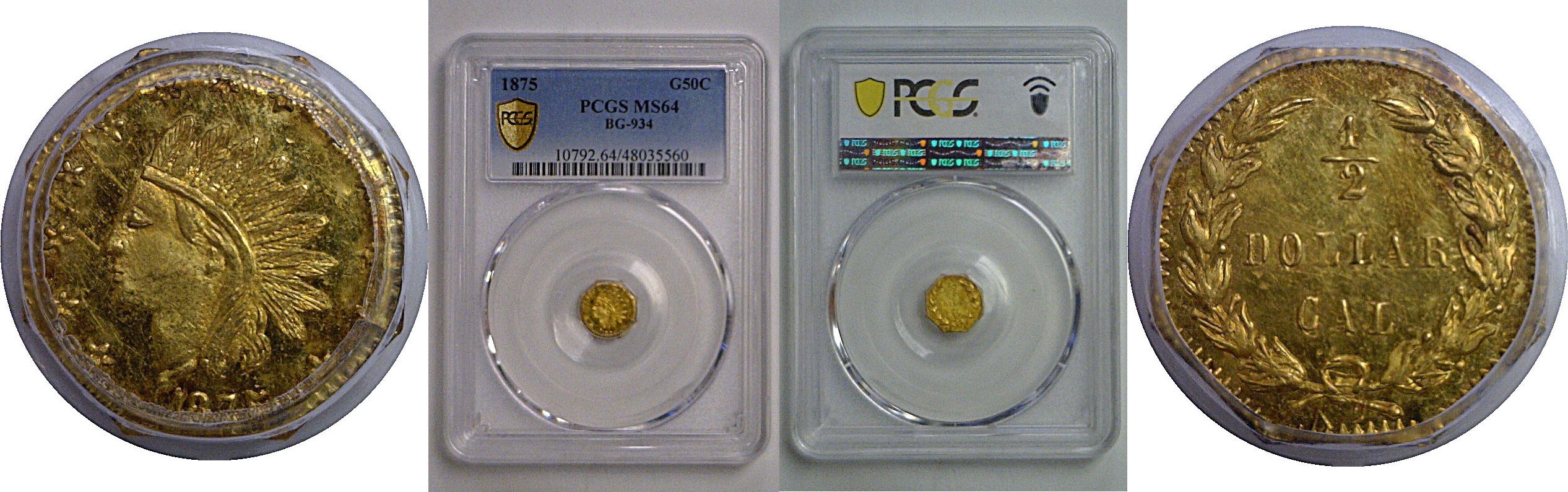 1875 50c California Fractional Gold  BG-934   PCGS MS-64