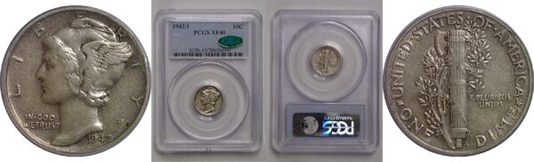 1942/1 Mercury Dime   PCGS XF-40  CAC