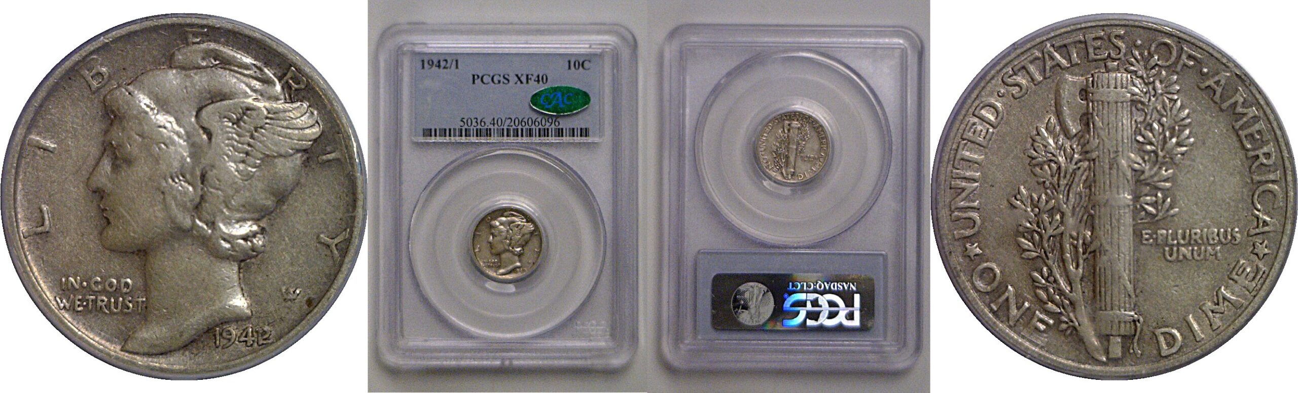 1942/1 Mercury Dime   PCGS XF-40  CAC