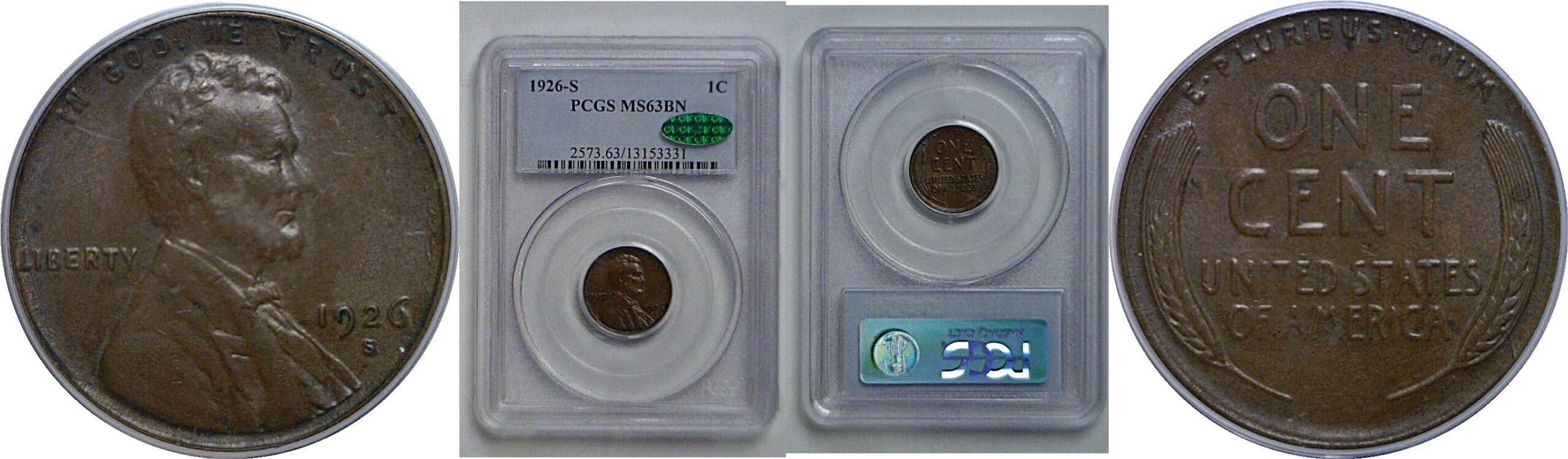 1926-S Lincoln Cent    PCGS MS-63 BN  CAC