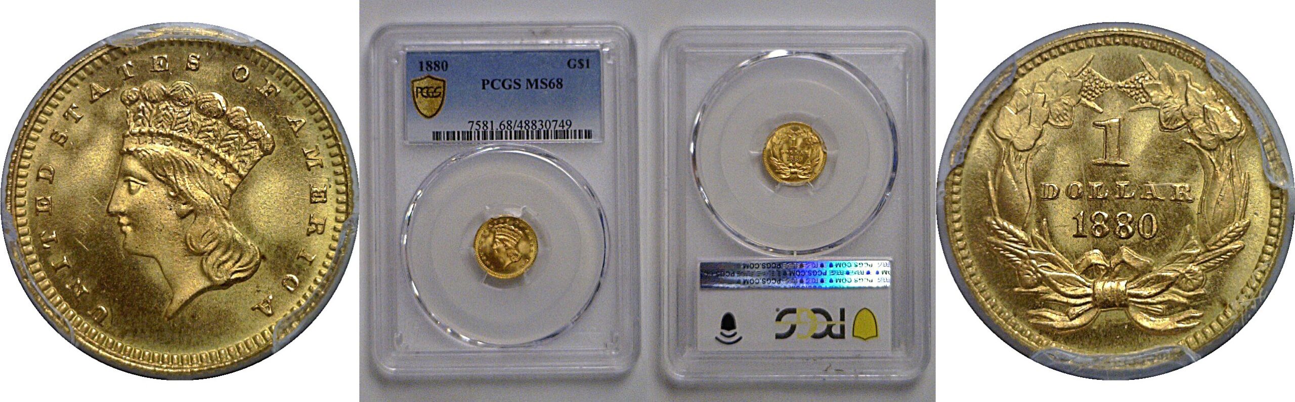 1880  One Dollar Gold Coin   PCGS MS-68