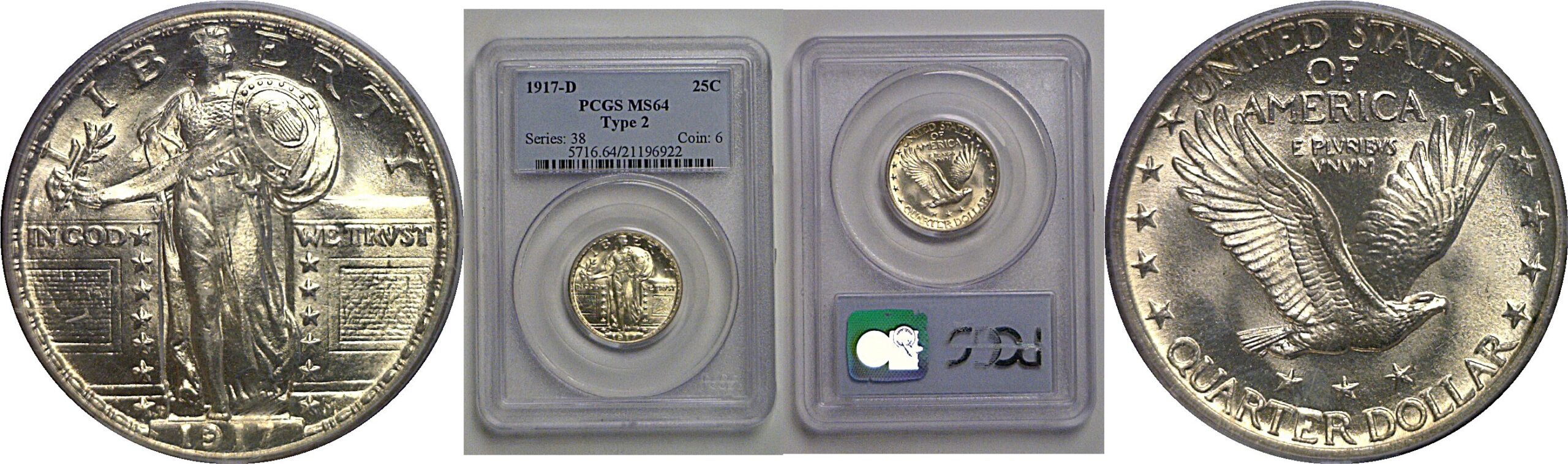 1917-D T-2  Standing Liberty Quarter   PCGS MS-64