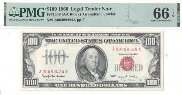 1966 $100 Legal Tender Note Fr-1550 PMG Gem CU-66 EPQ - Image 2