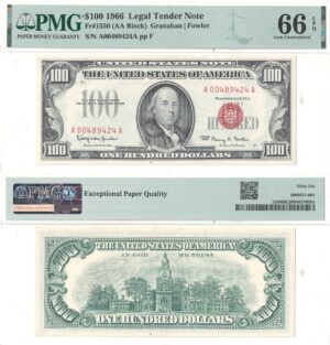 1966 $100 Legal Tender Note Fr-1550 PMG Gem CU-66 EPQ
