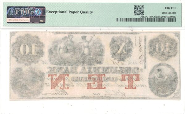 1850’s $10 Obsolete District of Columbia, Washington PMG AU-55 EPQ - Image 3