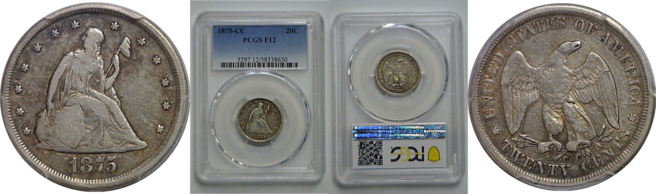 1875-CC Twenty Cent Piece   PCGS F-12