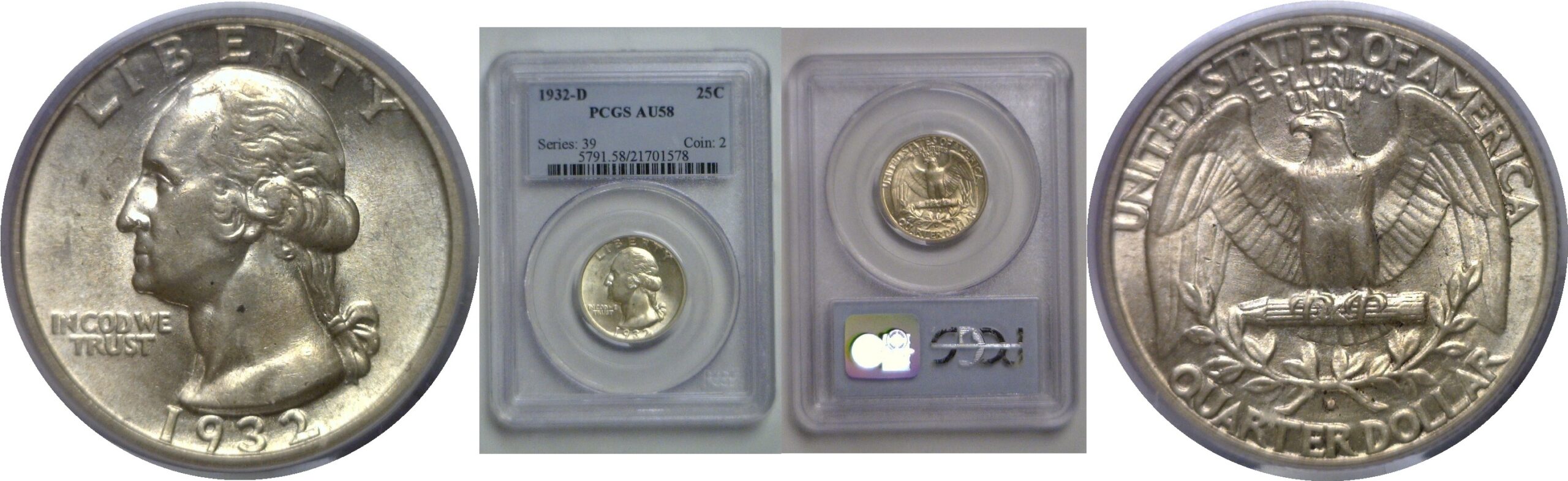 1932-D Washington Quarter    PCGS AU-58