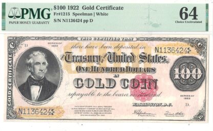 1922 $100 Gold Certificate Fr-1215 PMG Choice CU-64 - Image 2