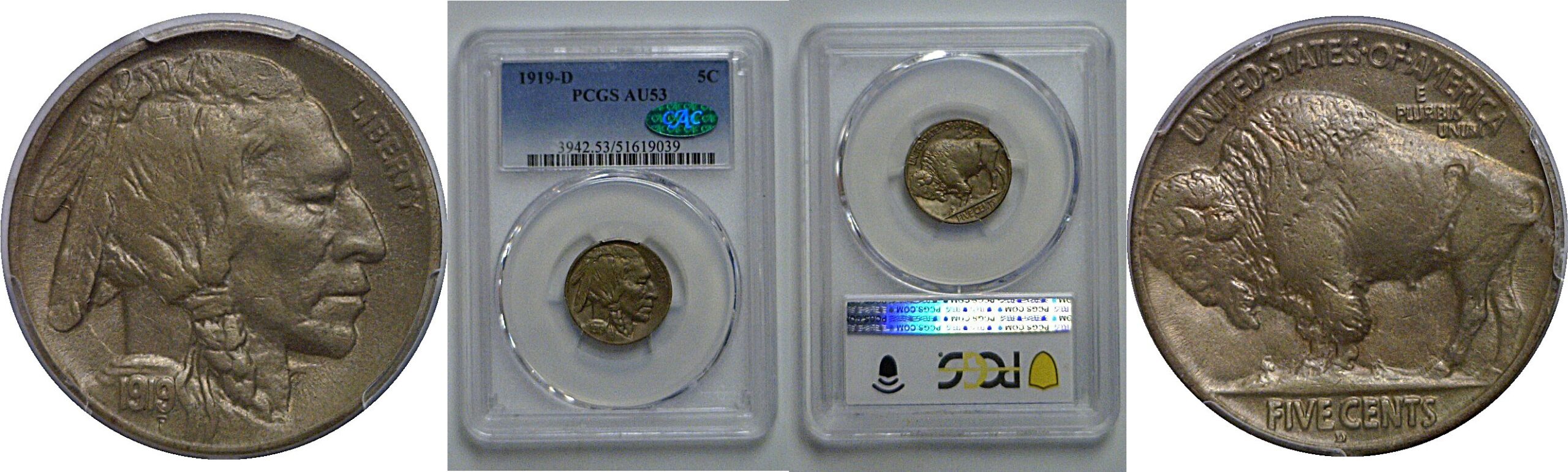 1919-D Buffalo Nickel   PCGS AU-53  CAC