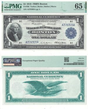 1918 $1 Federal Reserve Bank Note Fr-708 PMG Gem CU-65 EPQ