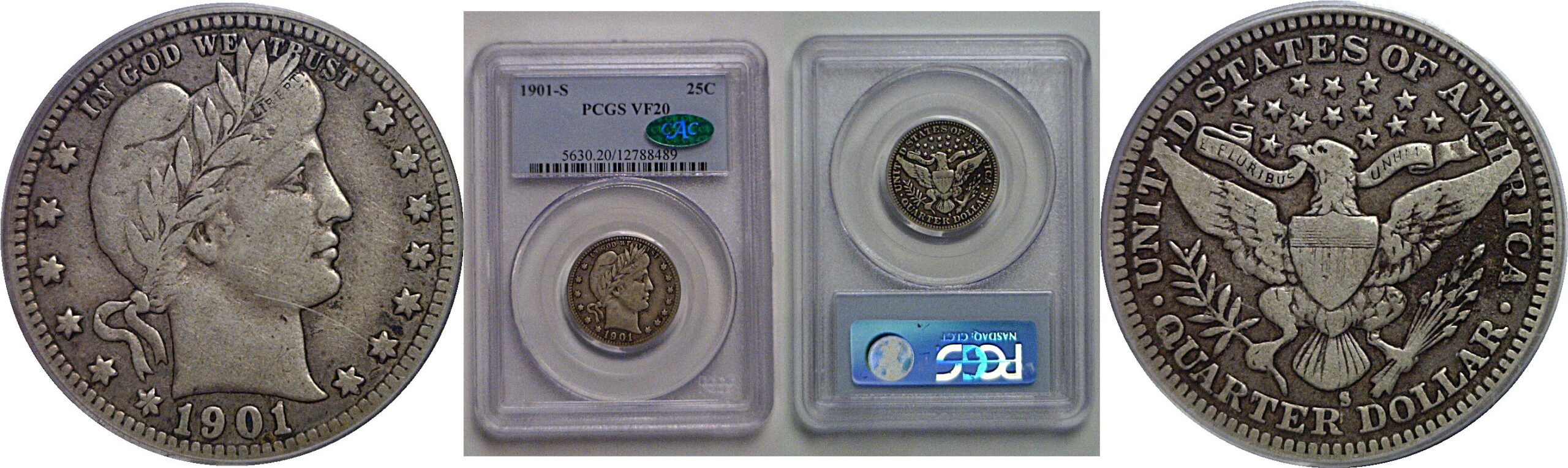 1901-S Barber Quarter   PCGS VF-20  CAC
