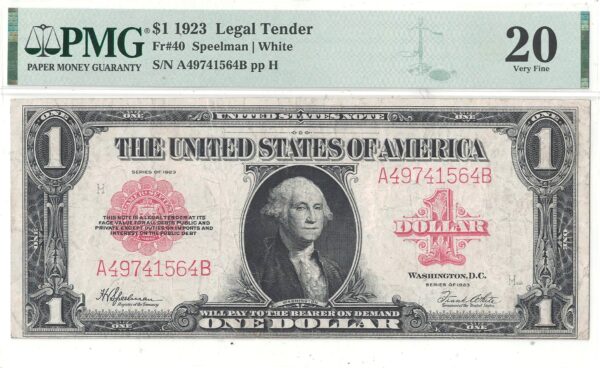 1923 $1 Legal Tender Note Fr-40 PMG VF-20 - Image 2