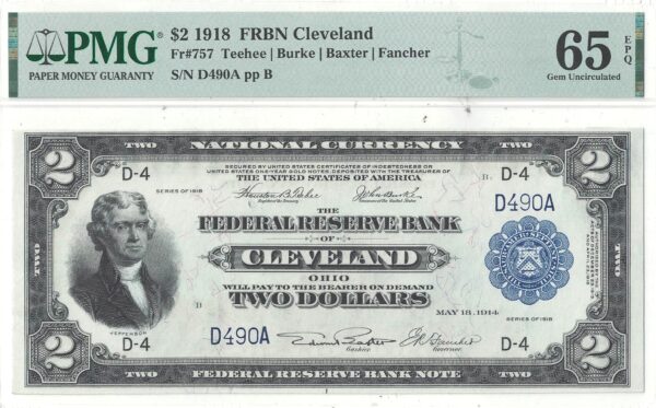 1918 $2 Federal Reserve Bank Note Fr-757 PMG Gem CU-65 EPQ - Image 2