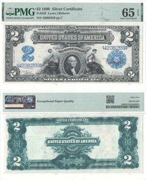 1899 $2 Silver Certificate Fr-249 PMG Gem CU-65 EPQ