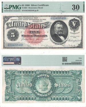 1886 $5 Silver Certificate Fr-261 PMG VF-30